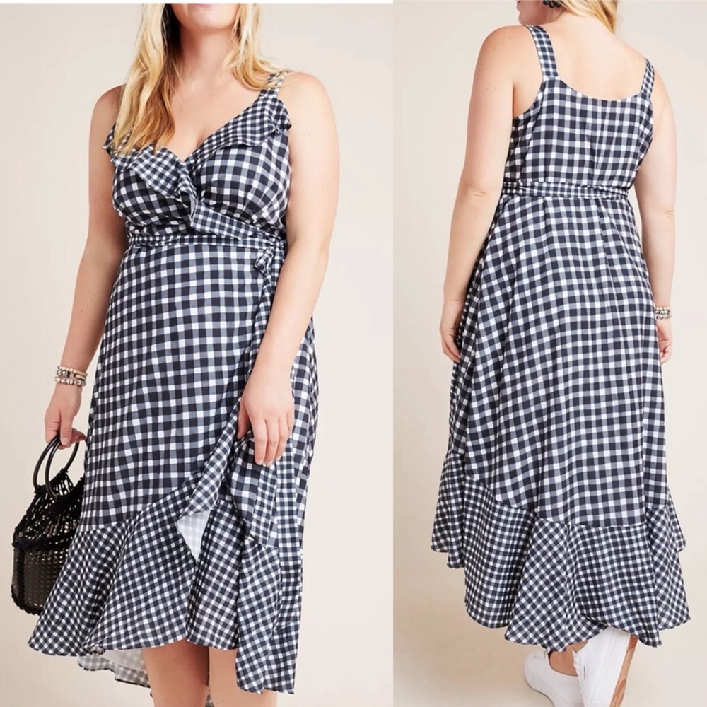 Anthropologie Allison Gingham Ruffle Wrap Dress by Hutch - Picture 1 of 7